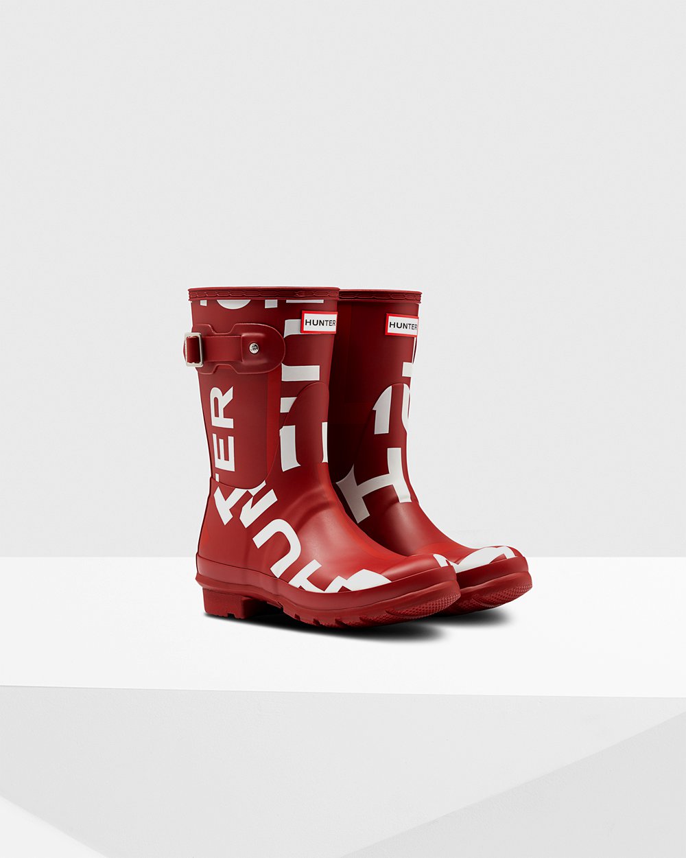 Botas De Cortas Original Exploded Logo Hunter Mujer - Grises Rojos - 791326WZC